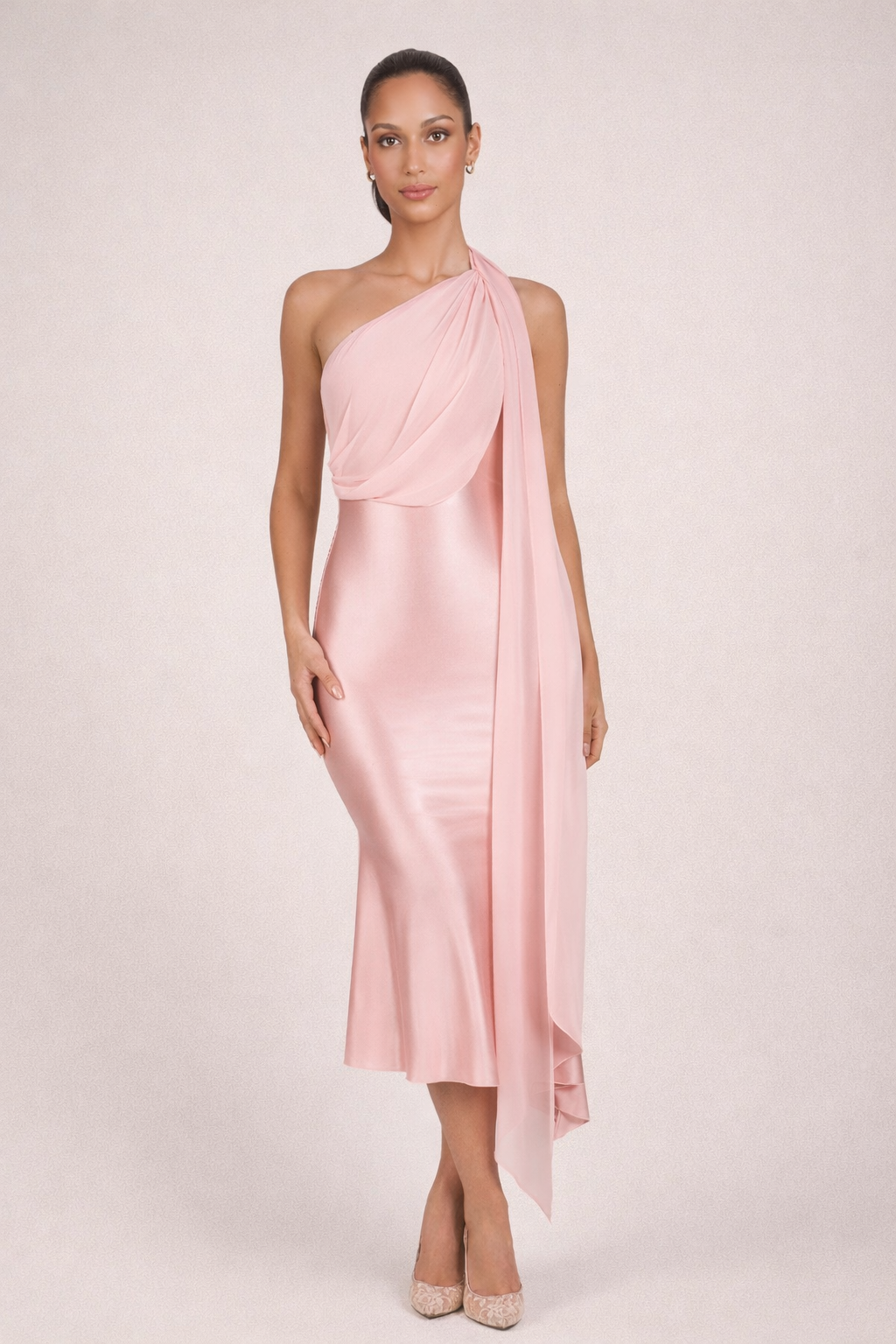 Gulia Vestido midi-largo con pañuelo integrado en rosa palo