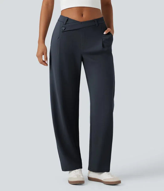 Pantalón Irina de traje ajustado asimétrico de cintura media con bolsillos